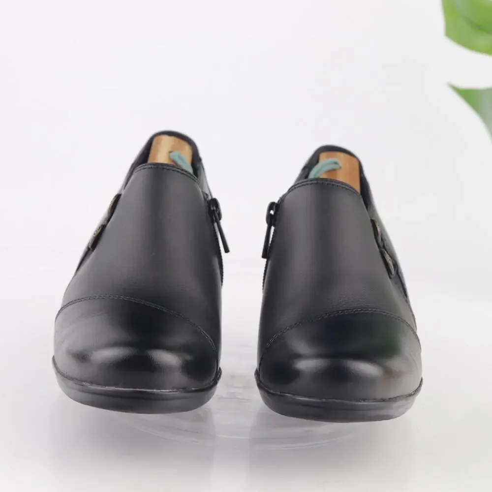 Clarks Womens Emslie Warren Boot Size 7 M Black Leather Block Heel Button Bootie
